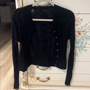 Rebecca Taylor Black Cardigan Lightweight Knit with Cropped Style